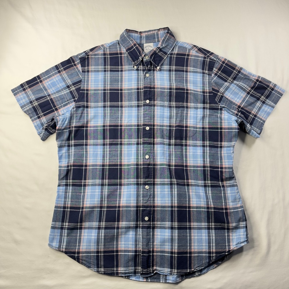 Brooks Brothers Shirt Mens XL Regent Original Polo Blue Plaid Button Down S/S - Picture 2 of 5